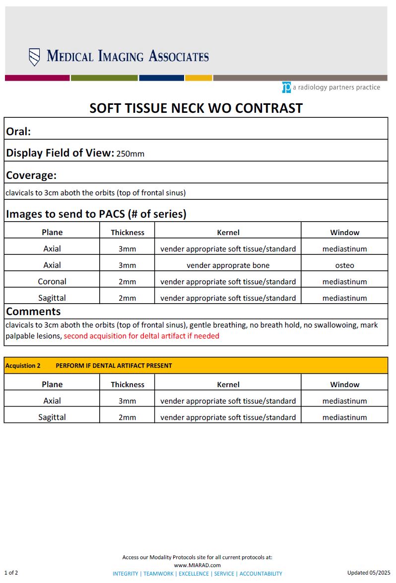 CT Soft Tissue Neck WIthout Contrast 05-2025